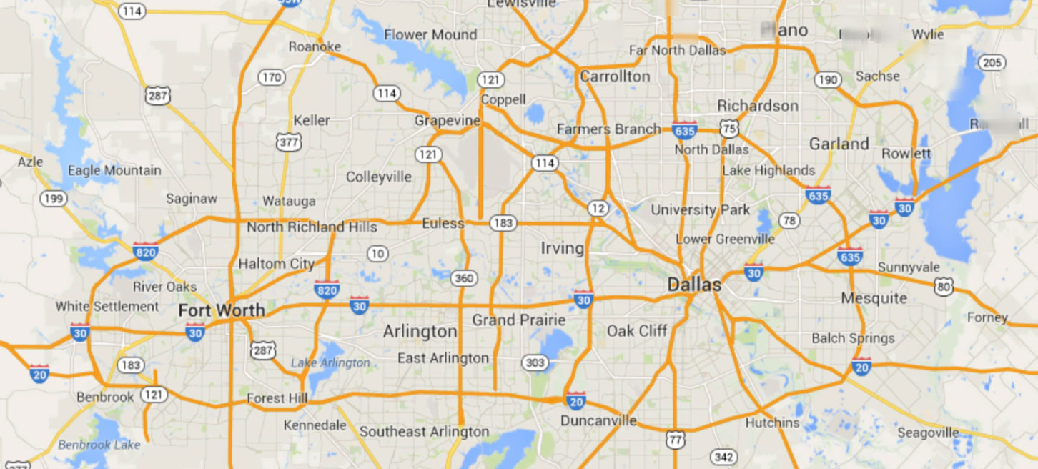 Map of the Dallas–Fort Worth metro area served by Veterans Moving America